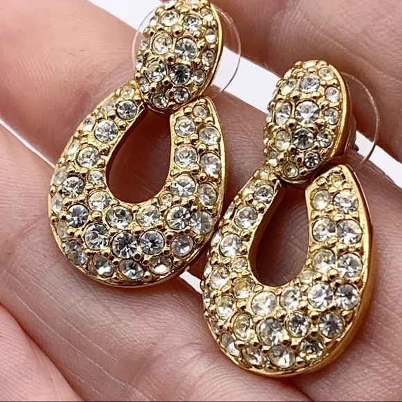 Swarovski Crystal Pave Gold Earrings NWT - Picture 2 of 4